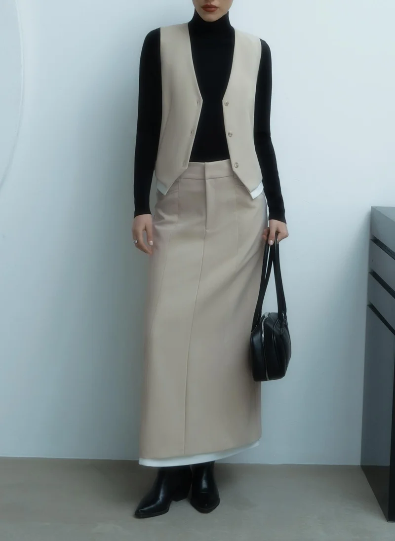 Lichi  Straight maxi skirt with contrast inset for Women | Best Price UAE